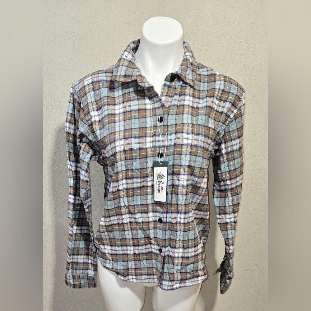 NWT Alpine Design Midweight Flannel Brown Fall River Plaid Top Women's Size Sm